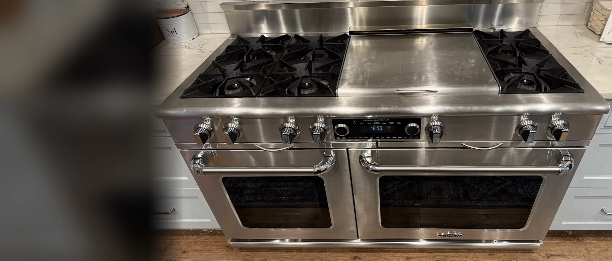 Stainless Capital Cooking range with center griddle and double ovens