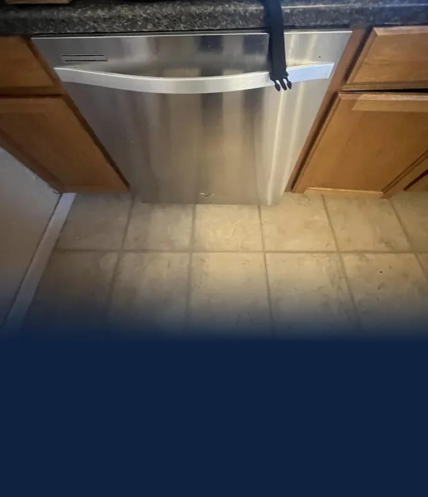 Stainless built-in dishwasher front under a granite counter