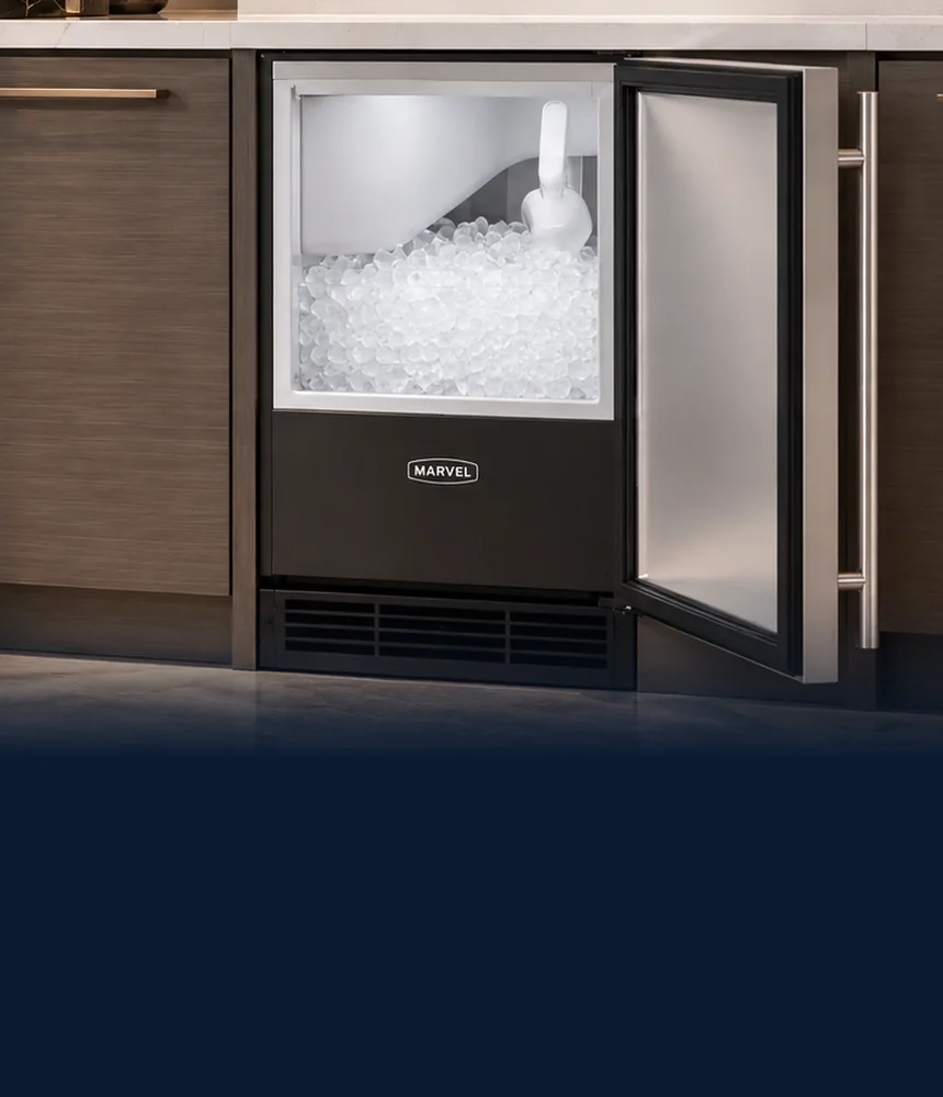 Marvel undercounter ice maker with the door open