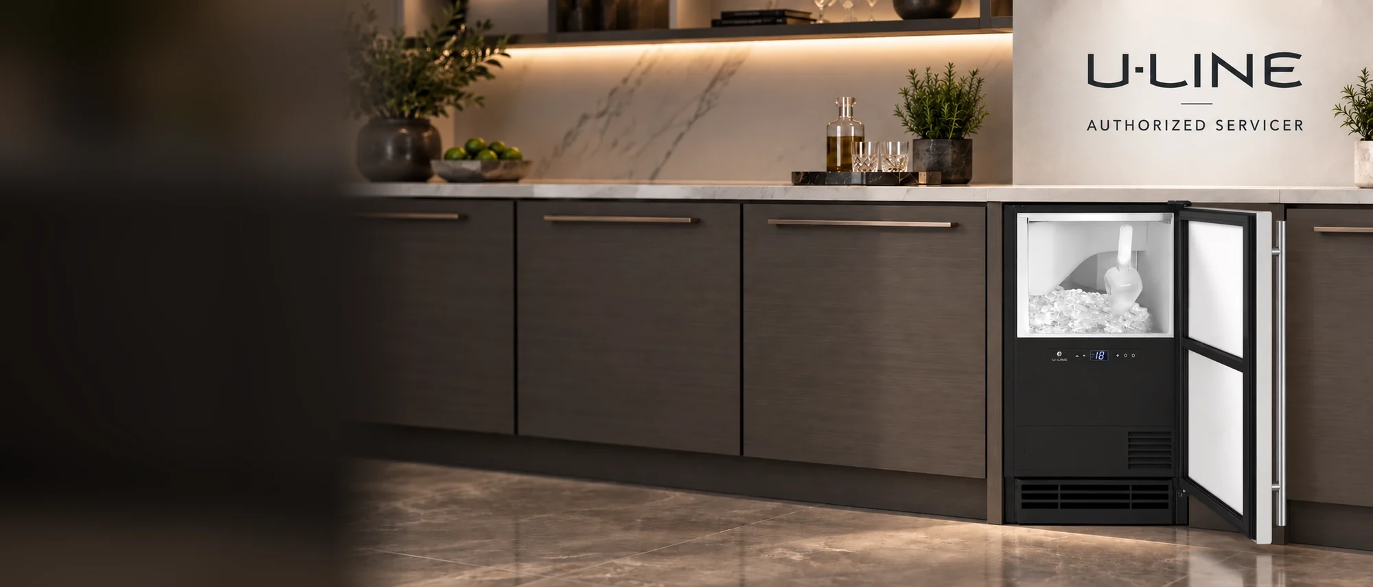 U-Line undercounter ice maker with the door open