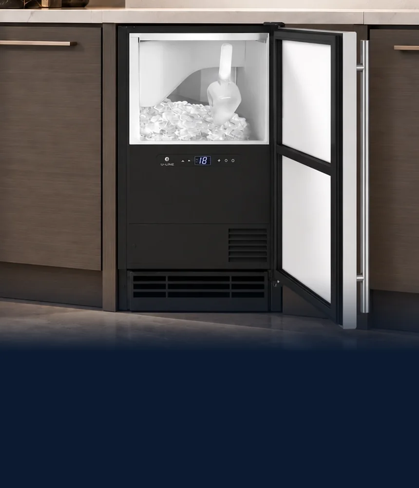 U-Line undercounter ice maker with the door open